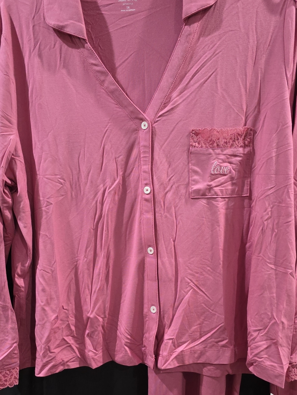 Women's Lace-Trim Button-Front Pajama Set in Dusty Rose - Picture 2 of 7